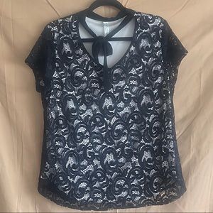 PerSeption Concept Black Lace Ribbon Blouse